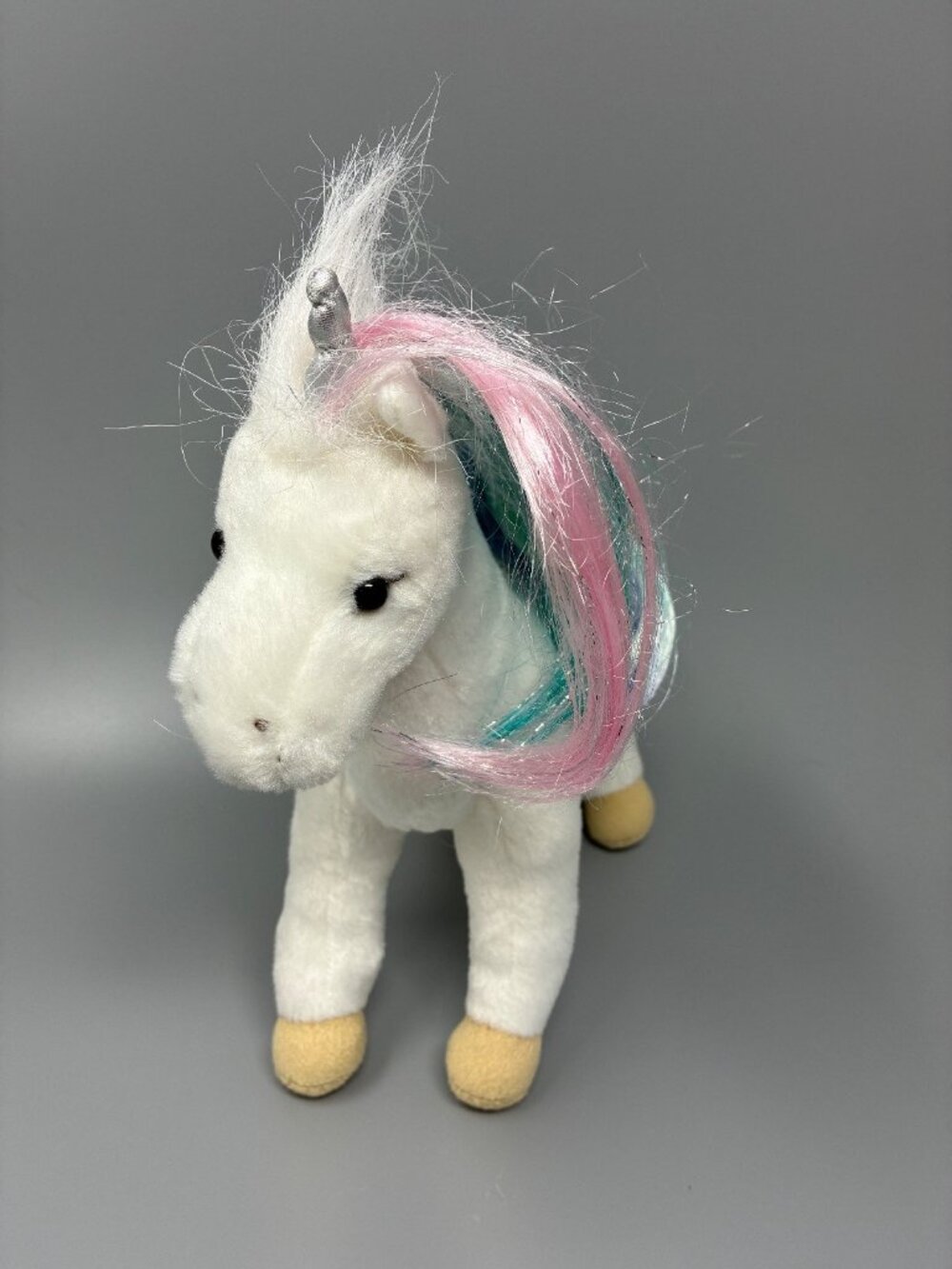 Douglas Cuddle Toy White Unicorn Plush Pastel Rainbow Mane Sparkle Horn